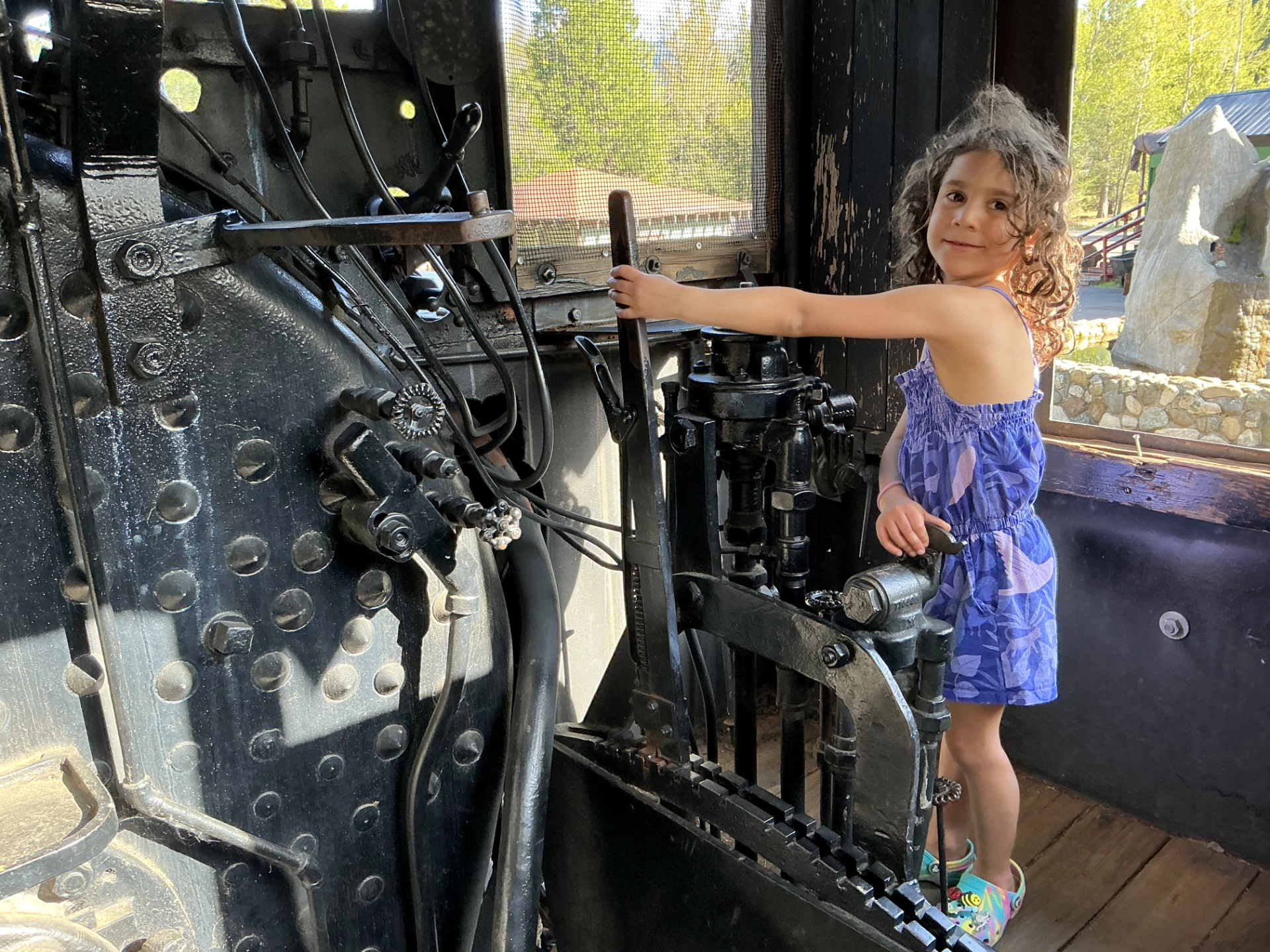 Simona driving the train