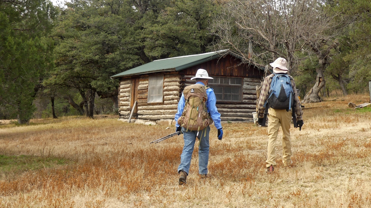 approaching the log cabin