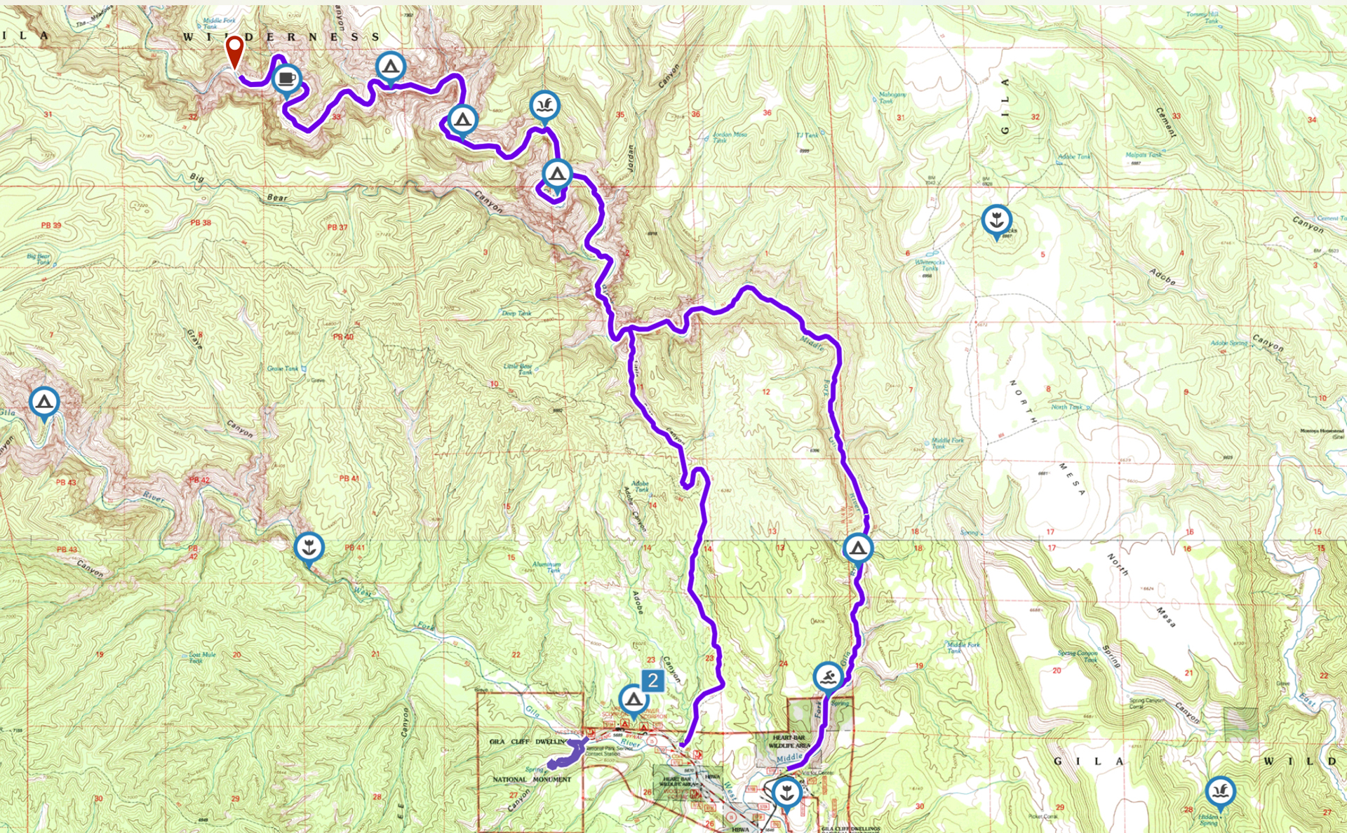 map of our backpacking route