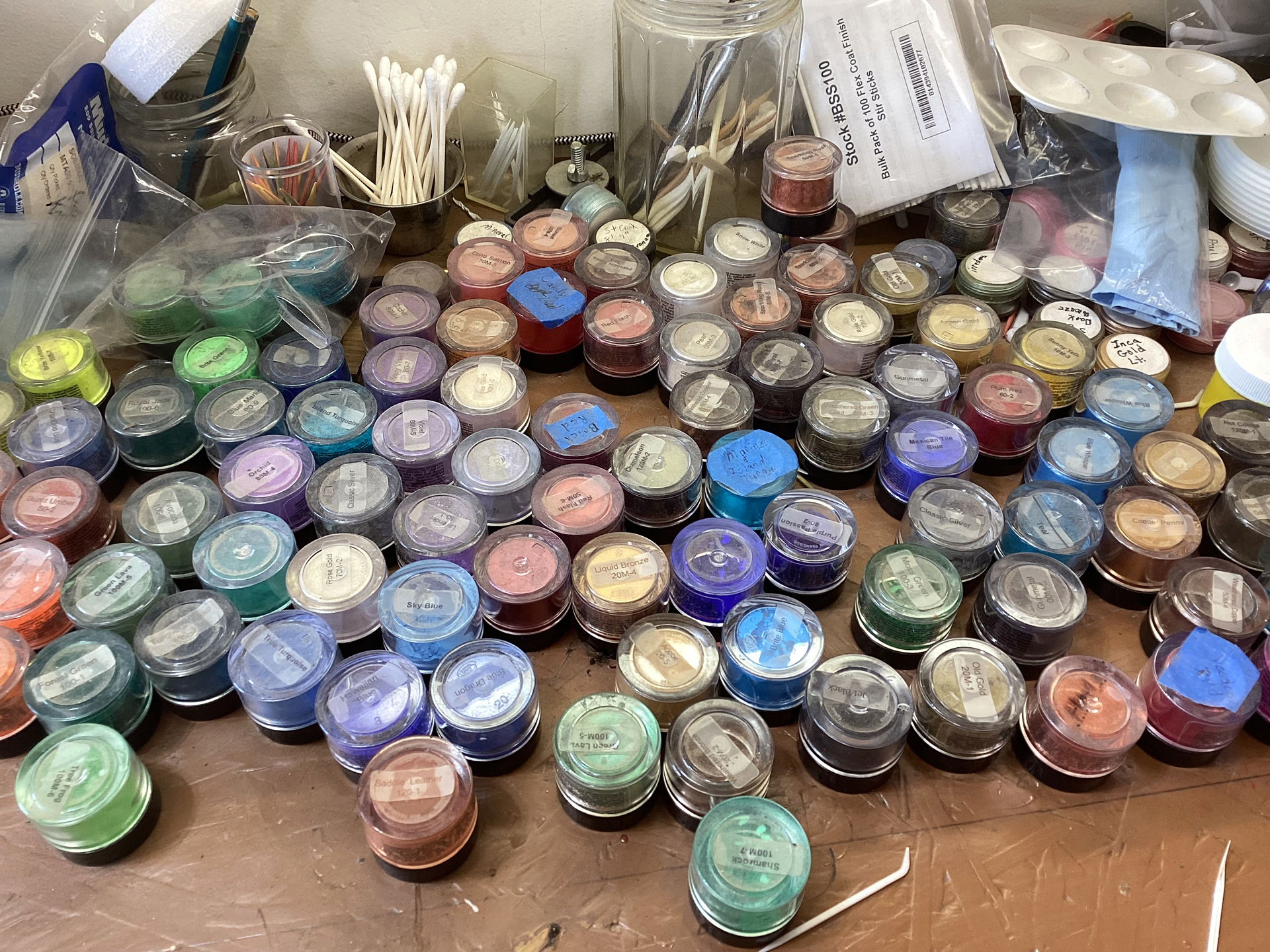 an assortment of colorful paints