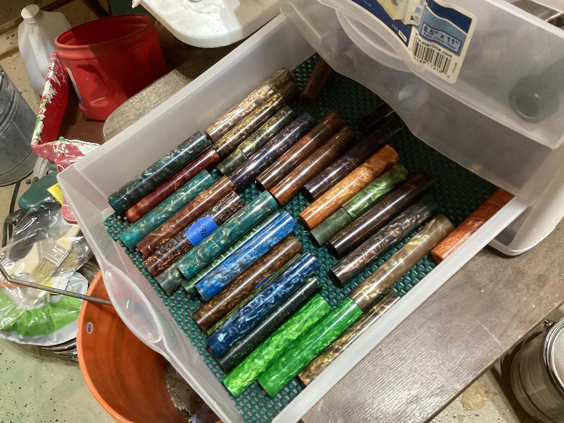 box of colorful fiberglas components