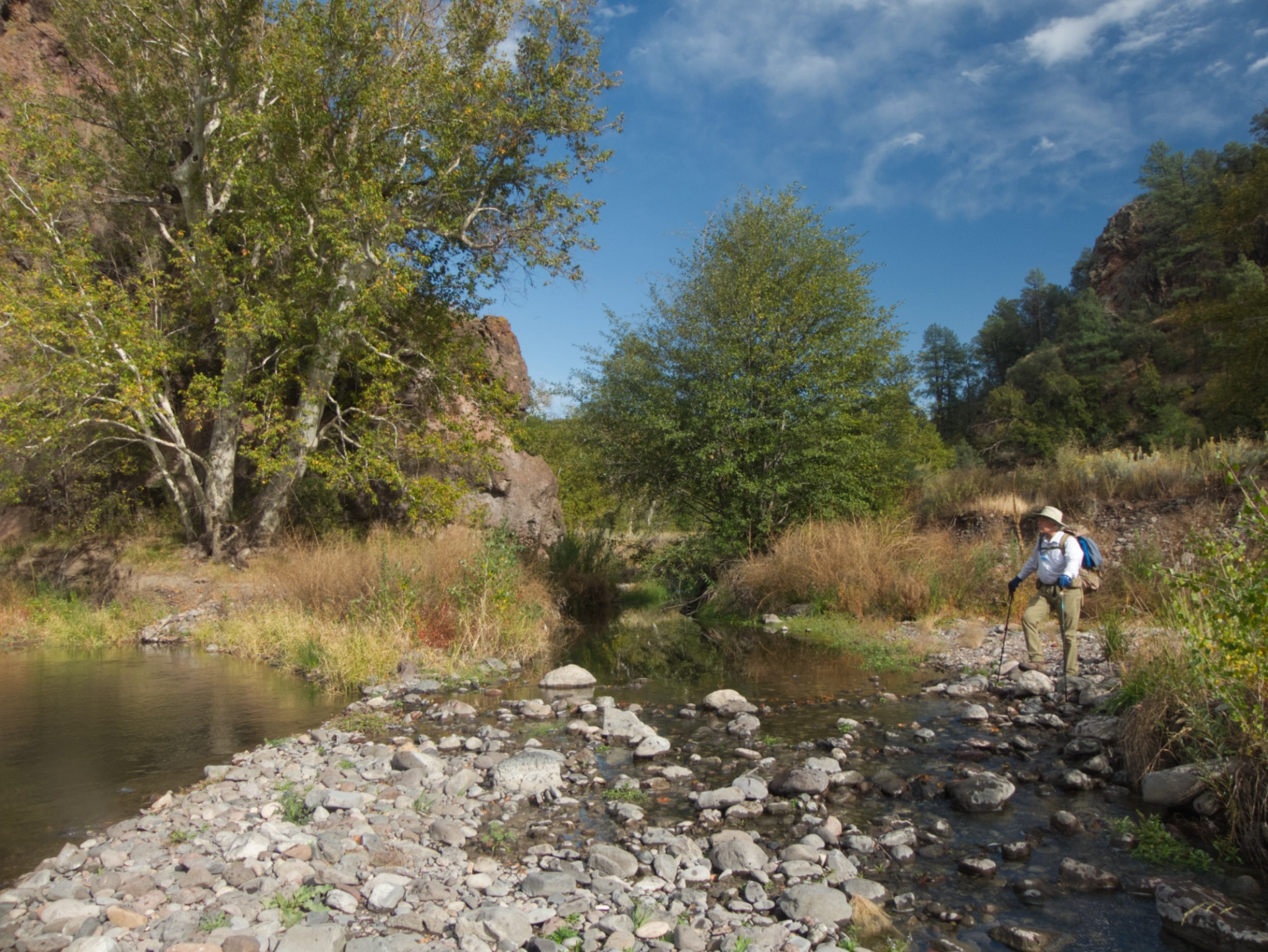 hiker at confluence of Gila River and Sapillo Creek