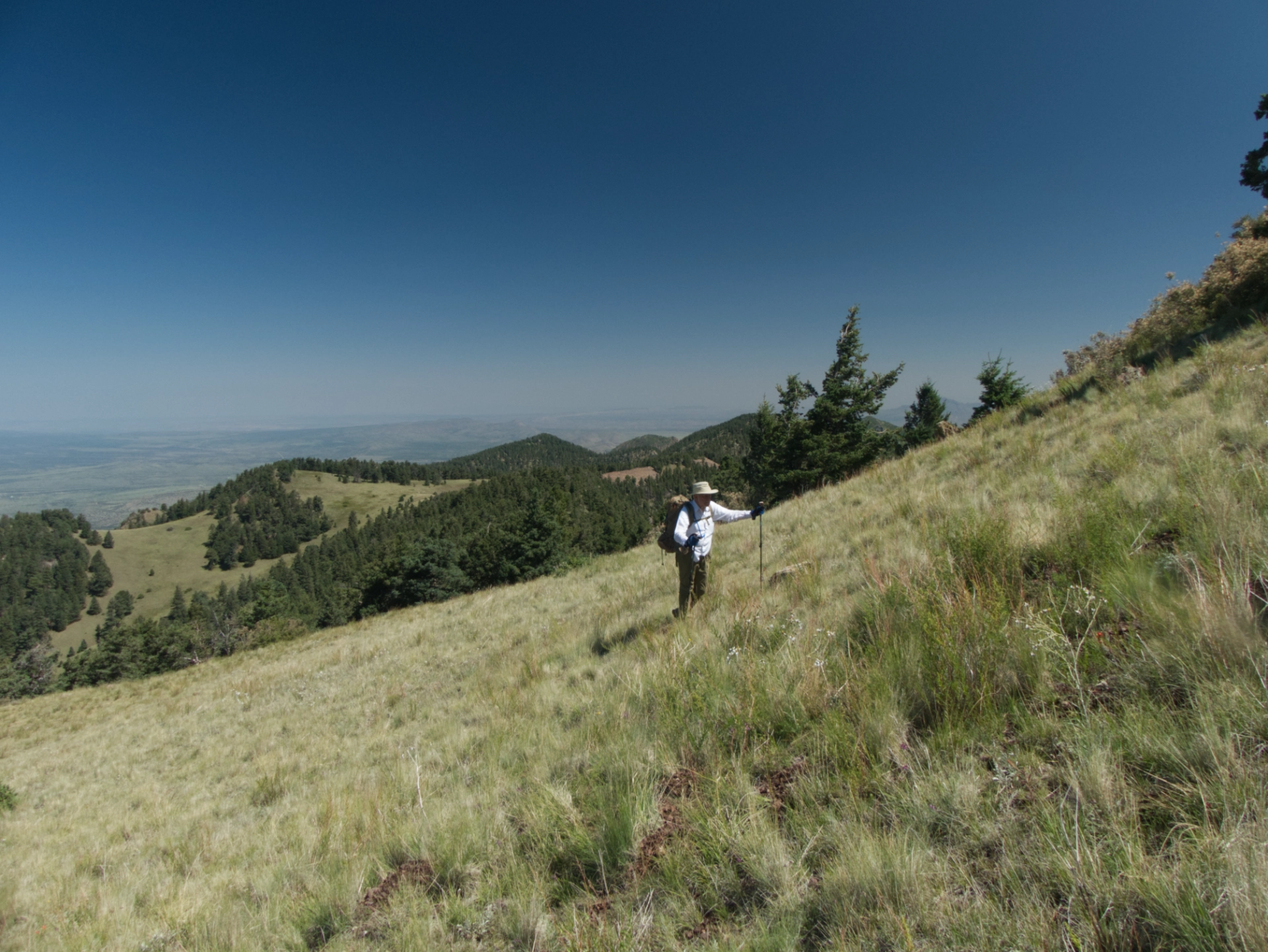 hiking up steep slope on South Baldy