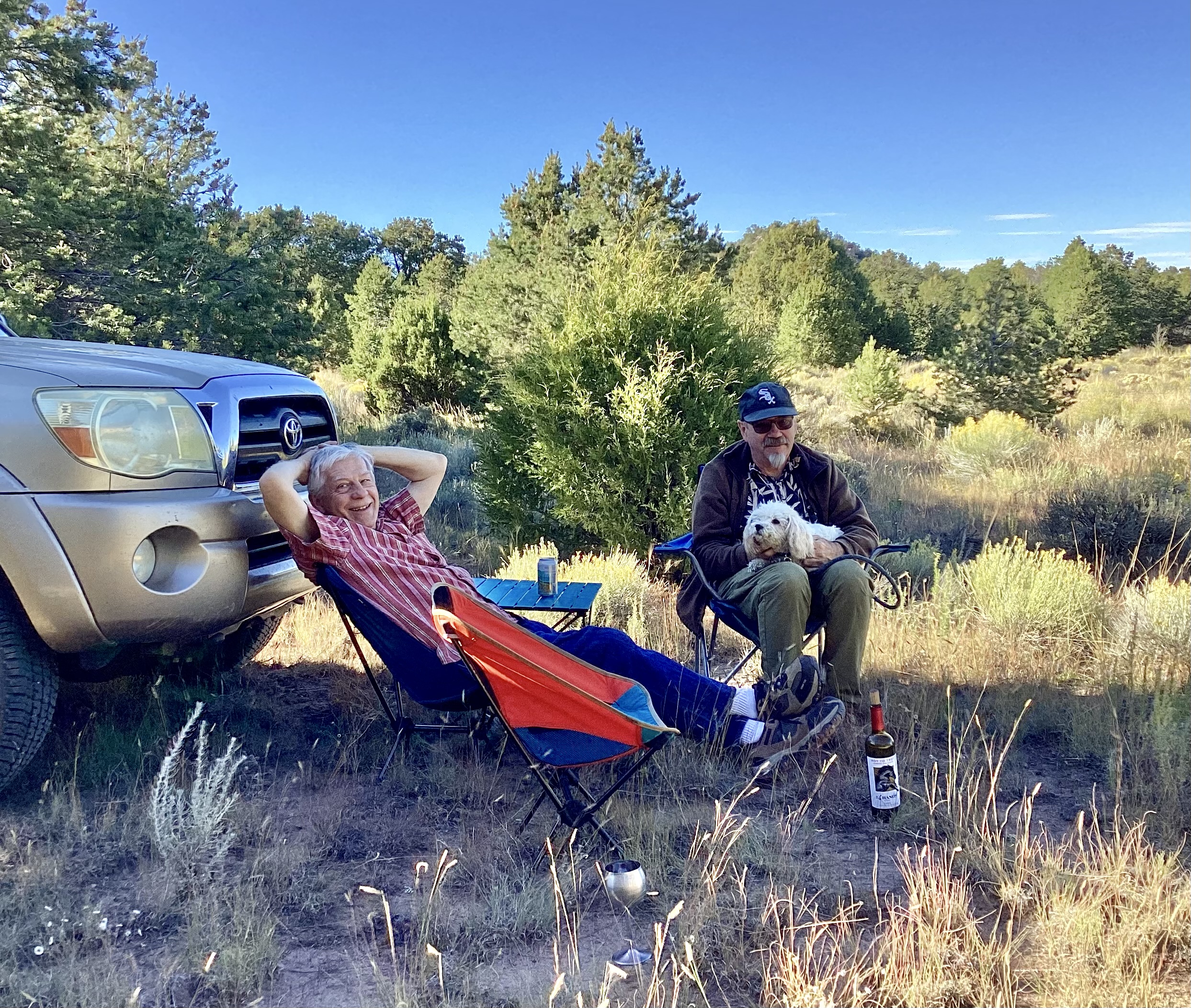 relaxing in front of the camper