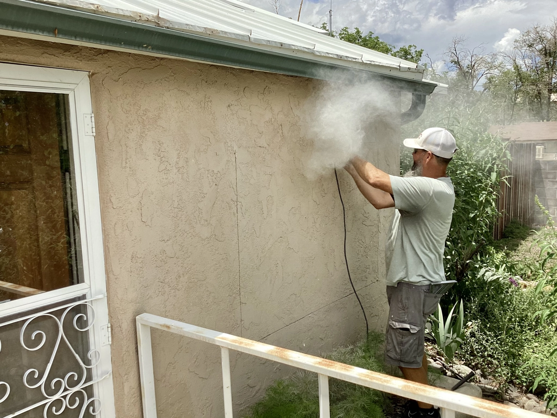 cutting into the front of the house