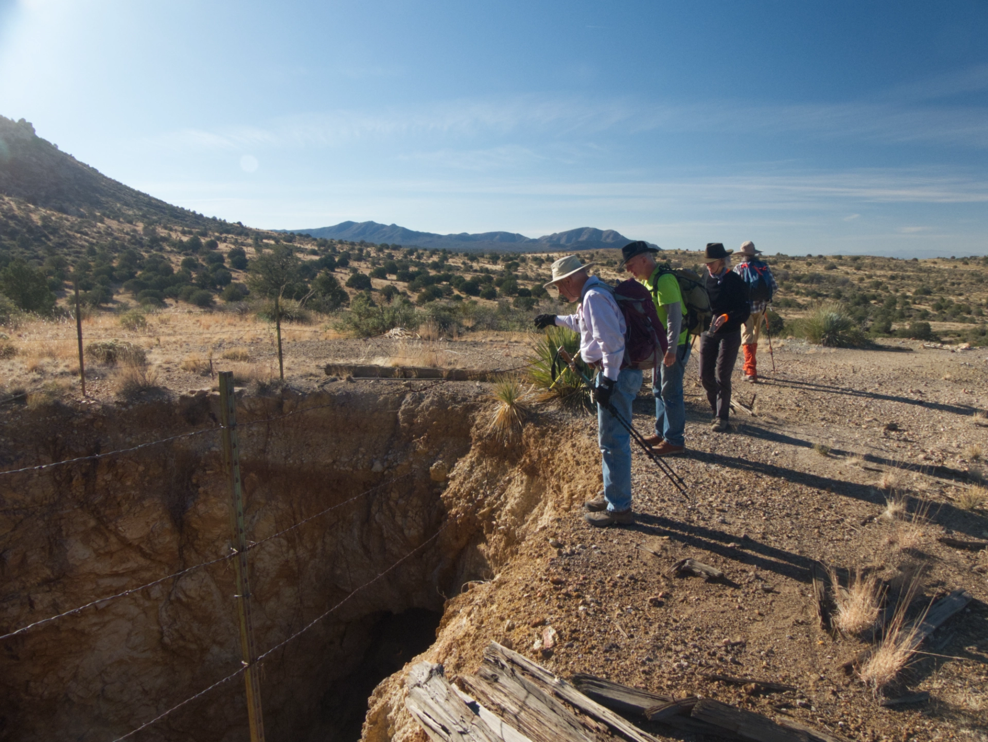 hikers checking out and old mine