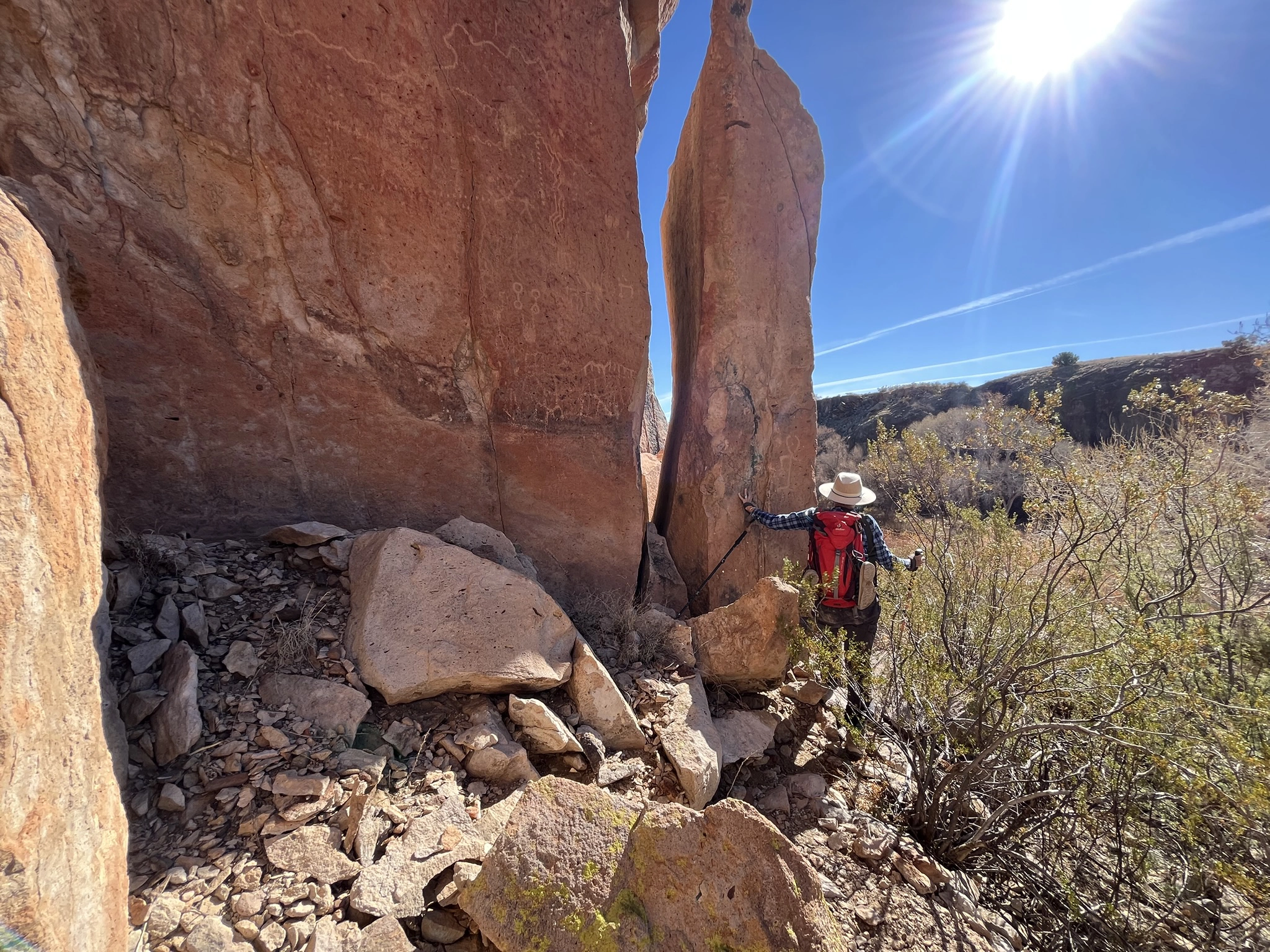 Admiring the view of the Gila River from high on the cliff