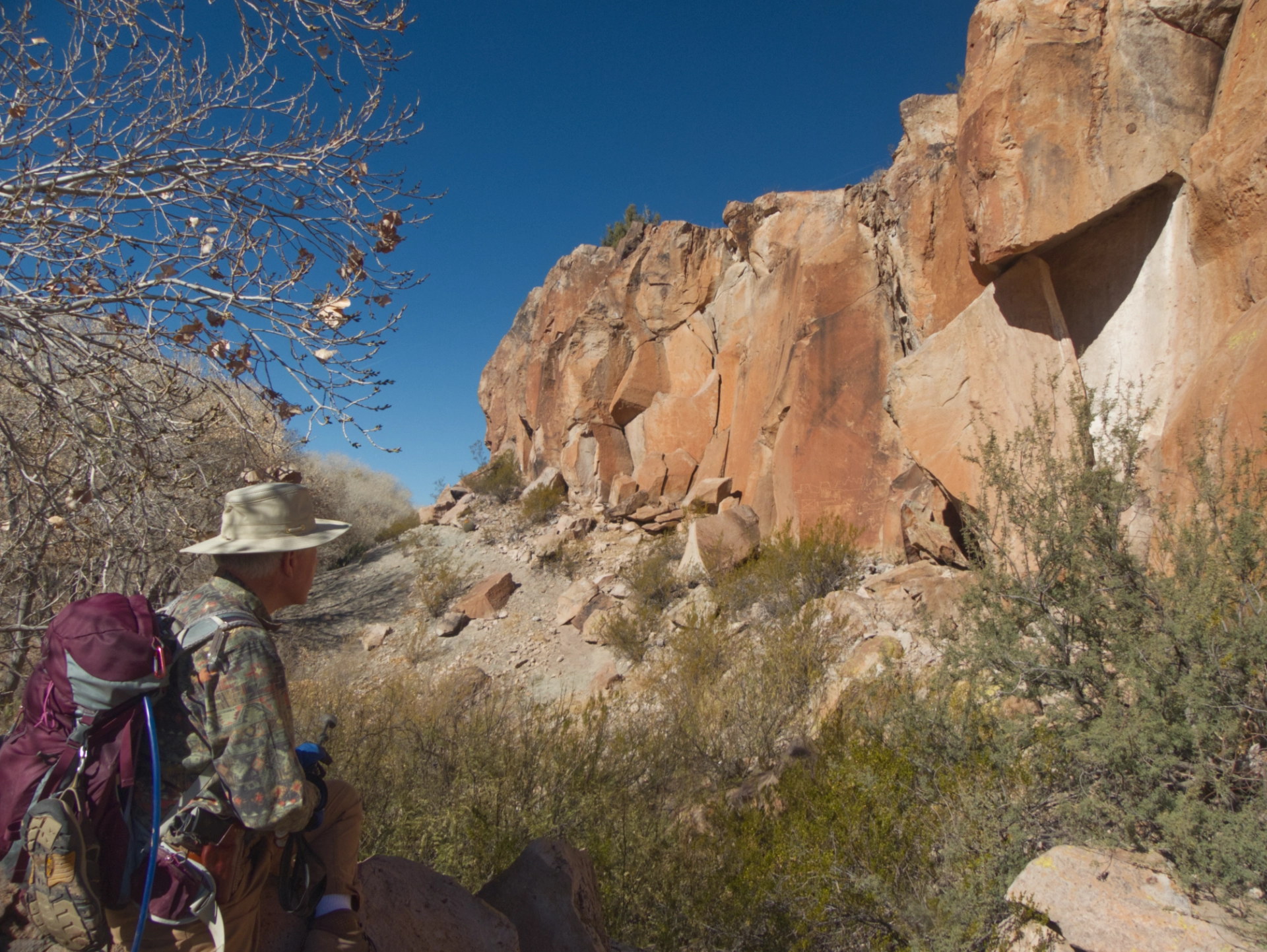 Dennis looking back at the cliffs