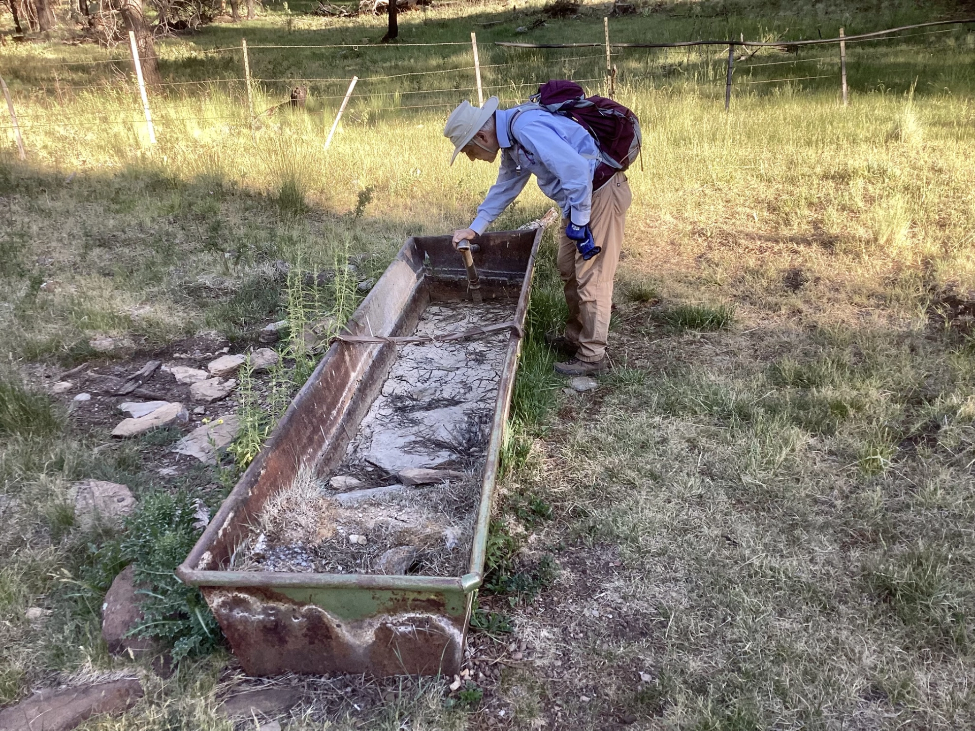 Dennis examing a bone dry spring
